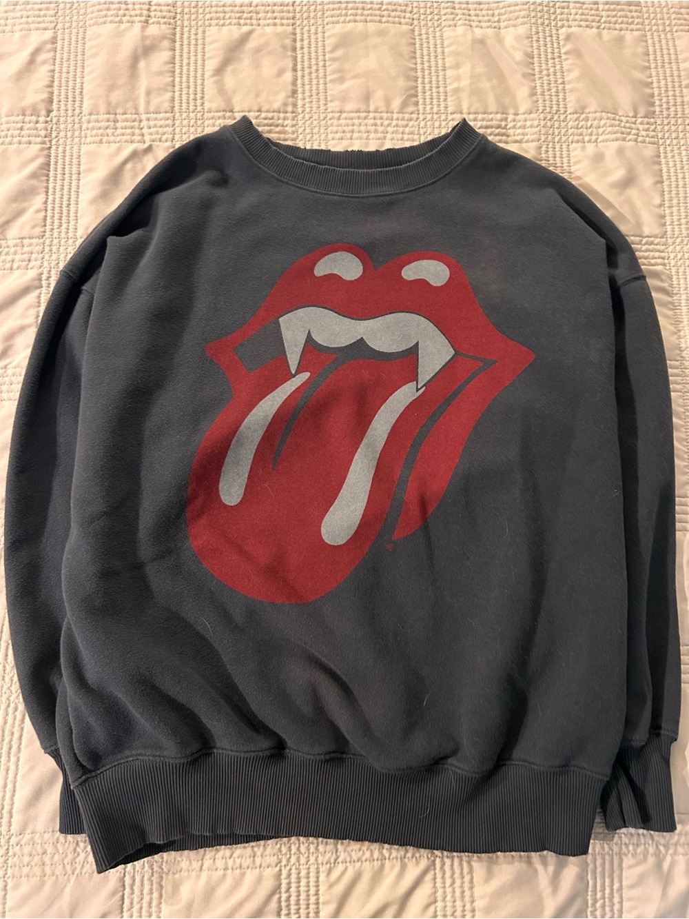 American Eagle Outfitters Black Crewneck with Red & Light Gray Tongue Graphic